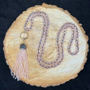 Pink Iridescent Beaded Tassel Mala Necklace